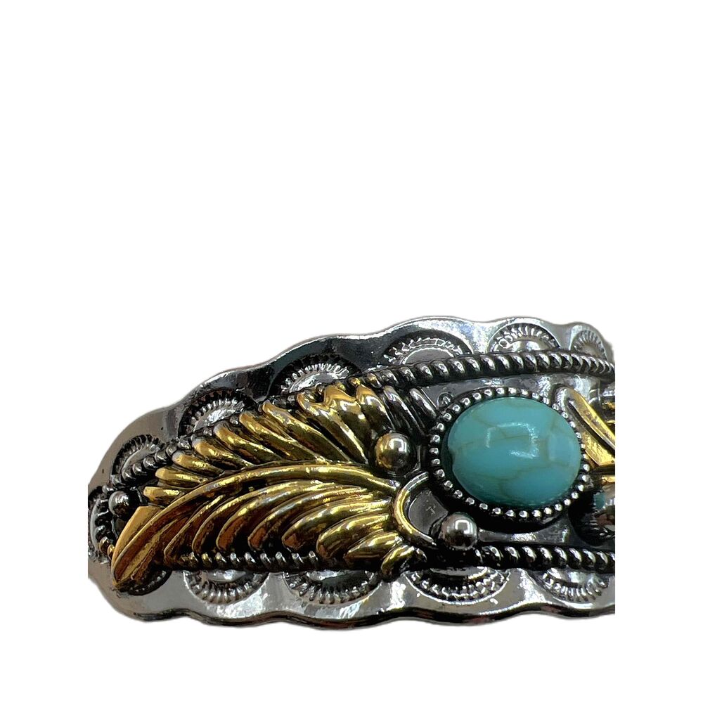 NEW Silver Gold Accents Faux Turquoise Stone Red Stone Boho Bracelet - Picture 9 of 11